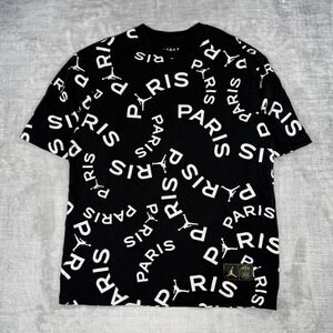Jordan Shirt Mens Medium Black Paris Saint Germain PSG All Over Print Jumpman